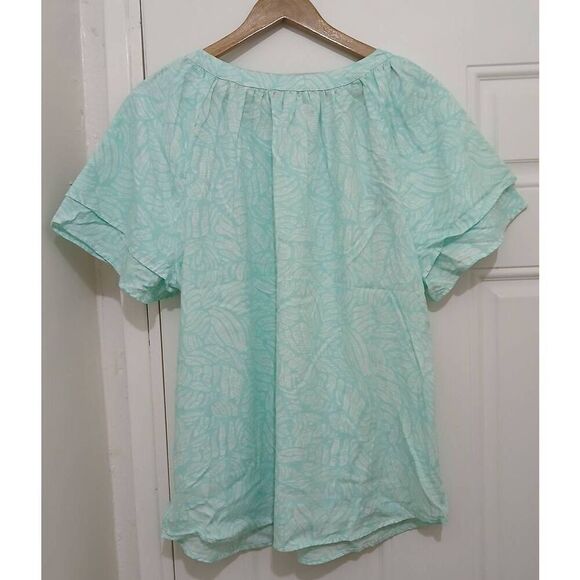 Coral bay womens size 1xl aqua blue green linen cotton shirt top flutter sleeve - Picture 4 of 8